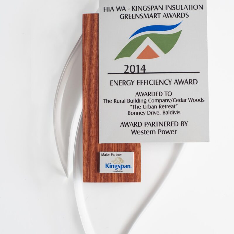 Close up of the award won for the urban retreat
