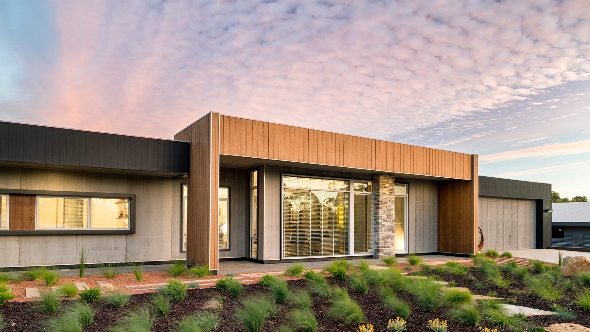 Sunset over one of rural building company