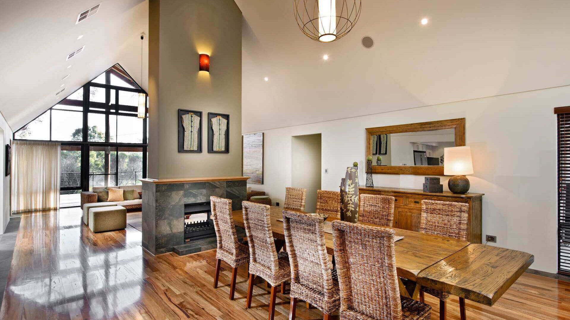 open plan home with fireplace