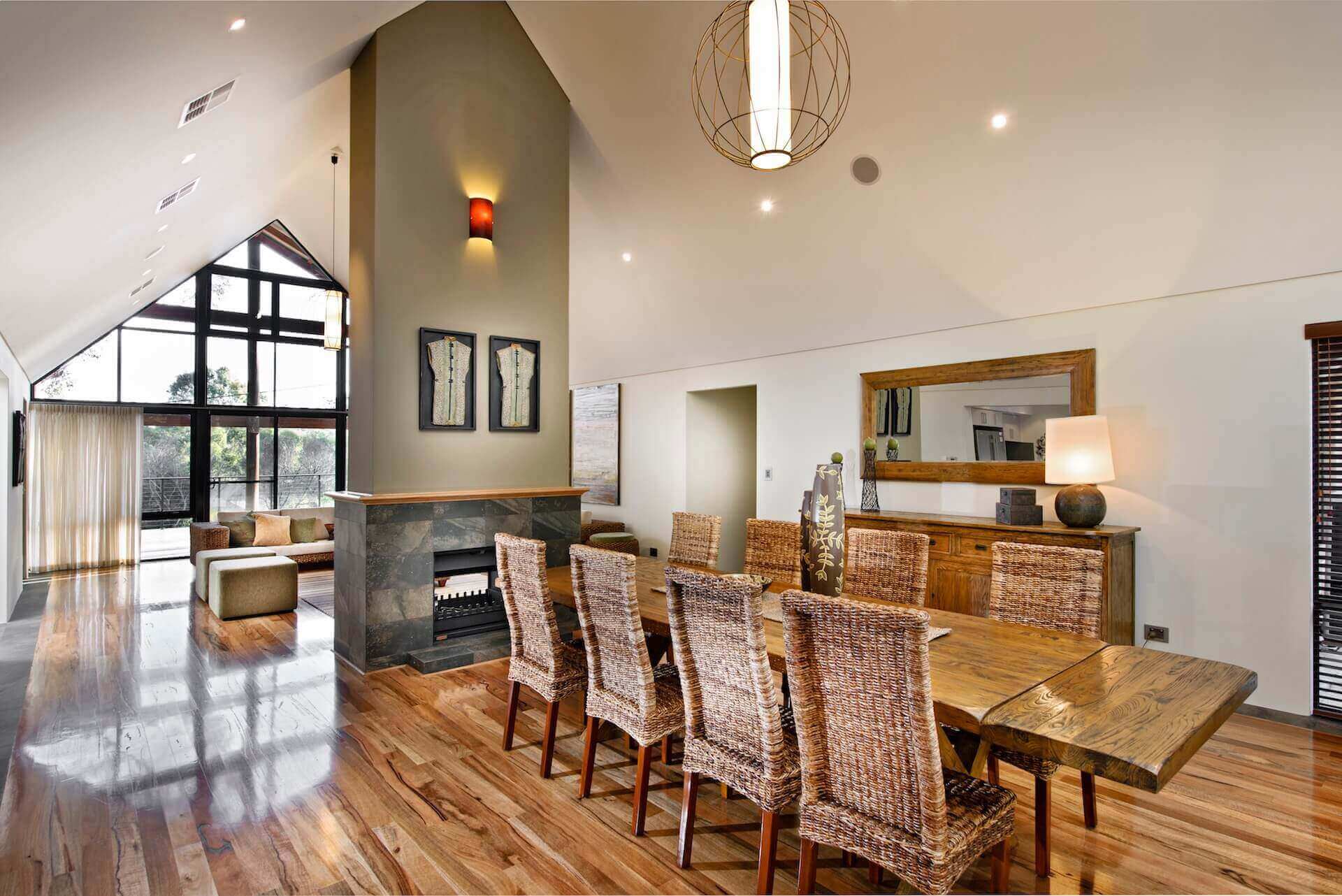 open plan home with fireplace