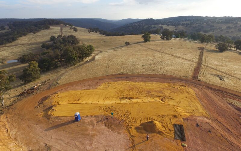 Aerial view of a cleared and levelled rural building pad