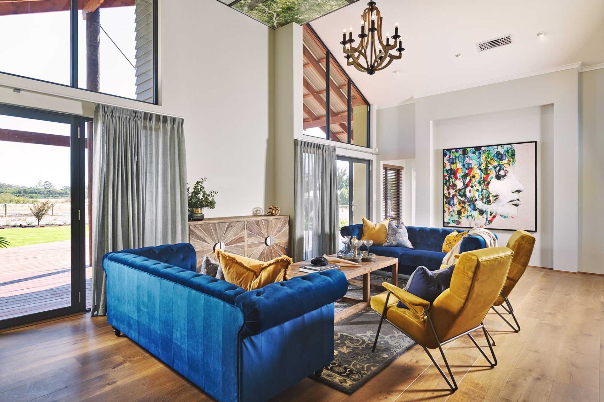living space with colourful furniture