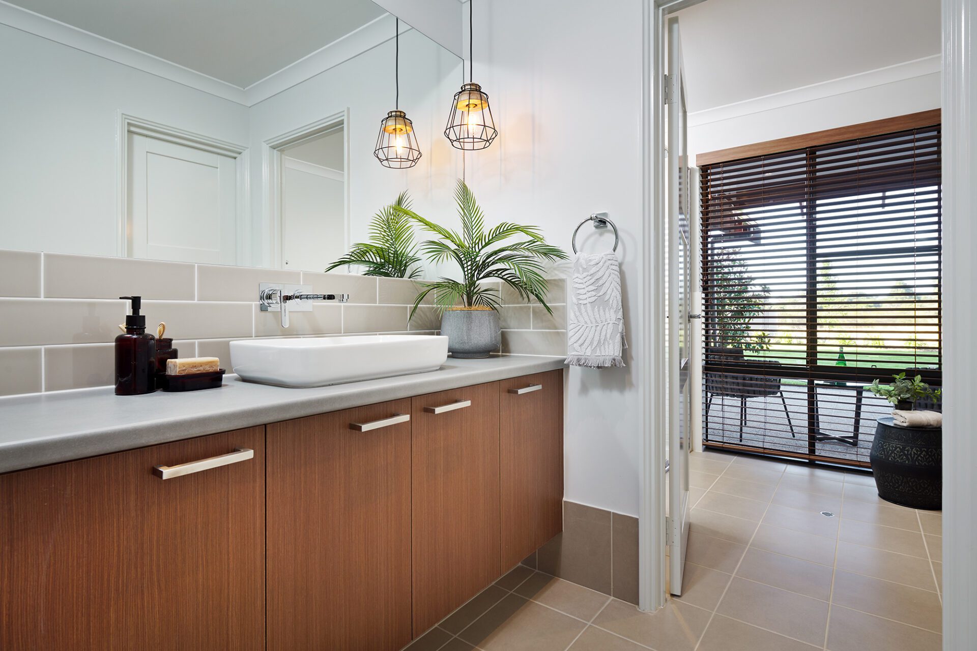 bathroom with feature plant pot