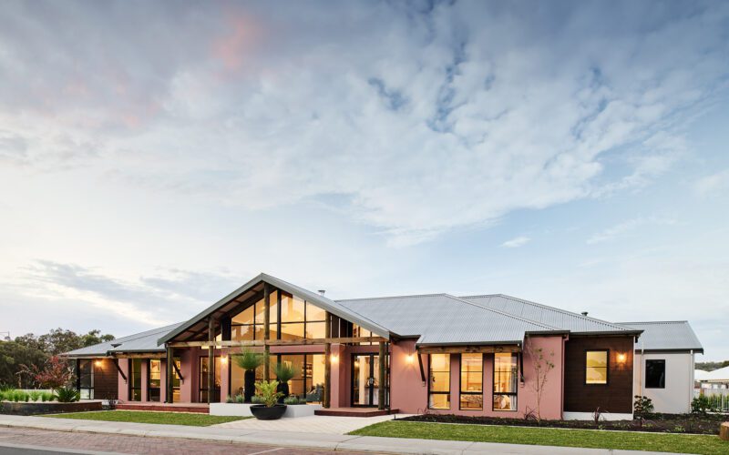 External, afternoon shot of The Julimar Reatreat display home by rural building company