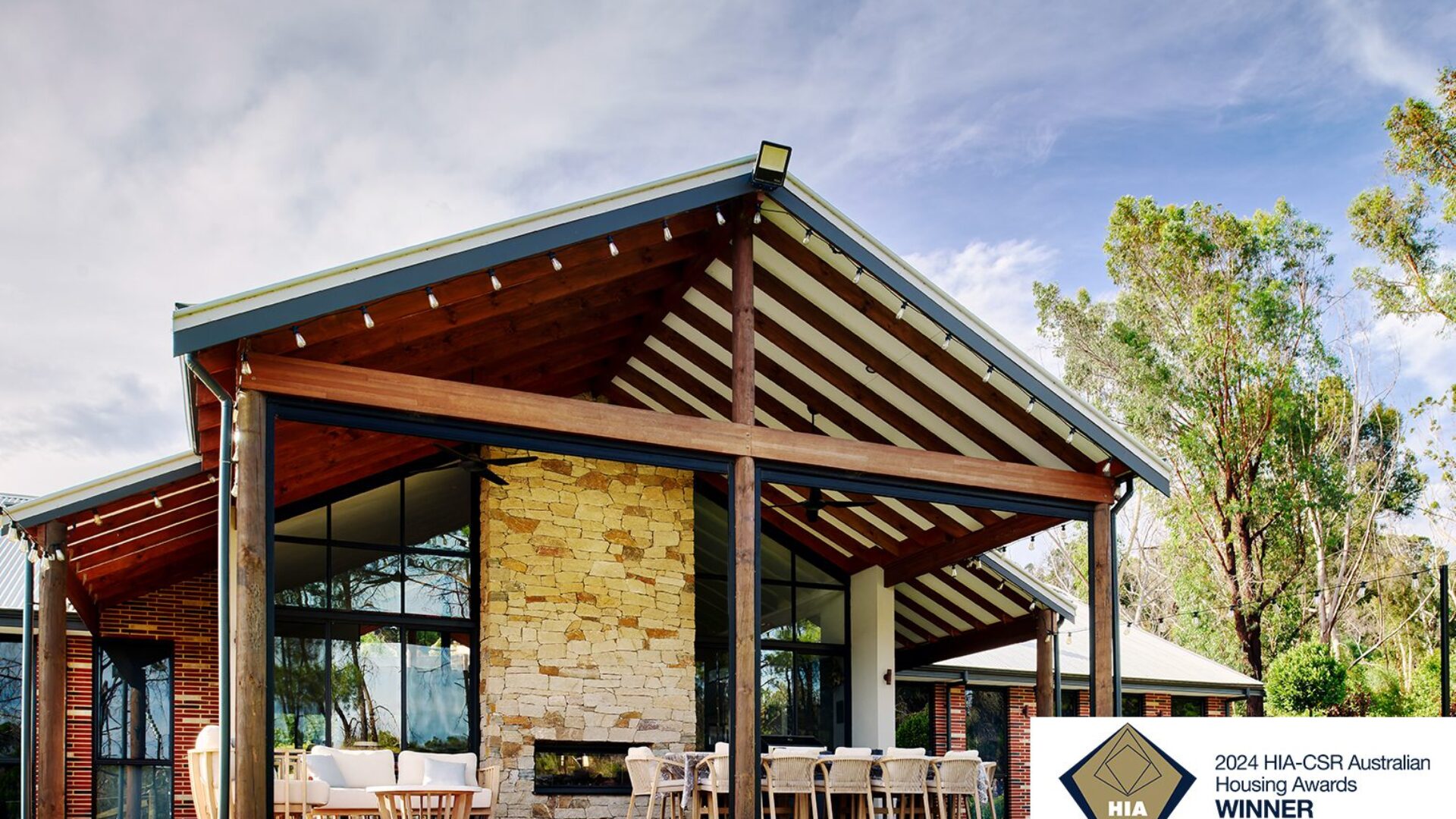 Home with gable roofline and stone feature wall, 2024 HIA CSR Australian Housing Awards Project Home winner