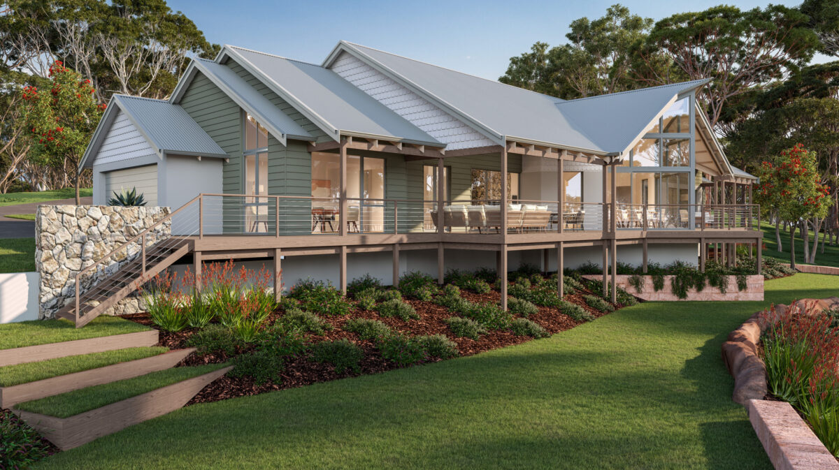 The Darlington Heritage home design exterior render with elevated verandah