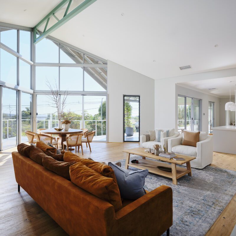 Floor to ceiling feature windows are the central focus in The Darlington display home - Rural Building Co.