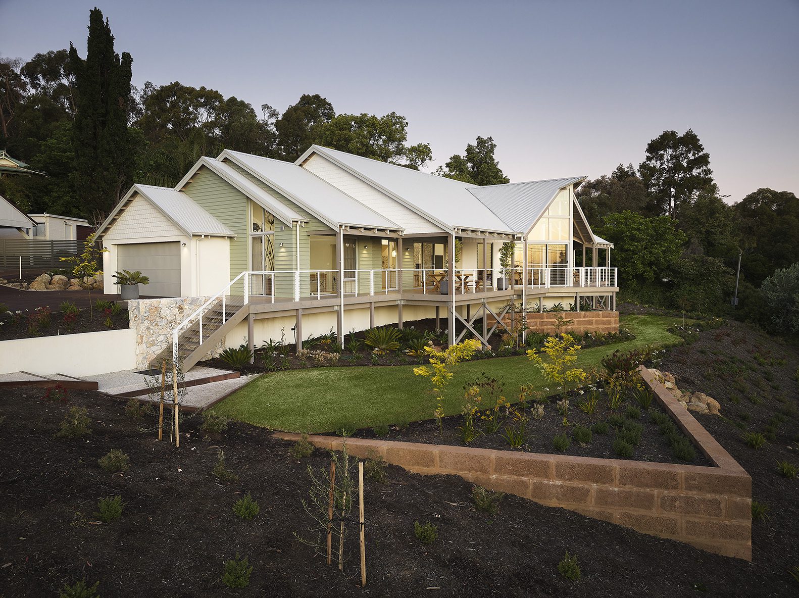 Angled front exterior of the Darlington display home, in Darlington, Western Australia - Rural Building Co.